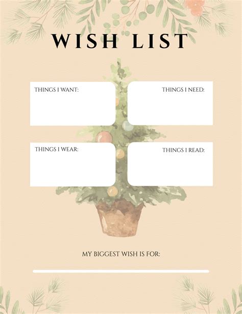 Holiday Gift Planning Christmas Wish List Template - WordLayouts