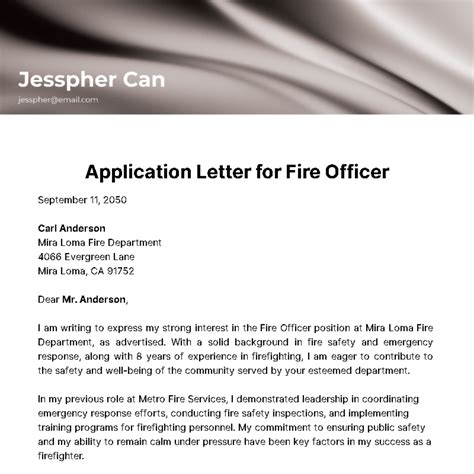 Free Application Letter for Fire Officer Template to Edit Online