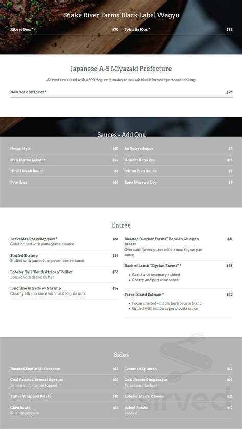 Menu - Wexford PA's Napa Prime Chophouse & Cigar Bar | Sirved