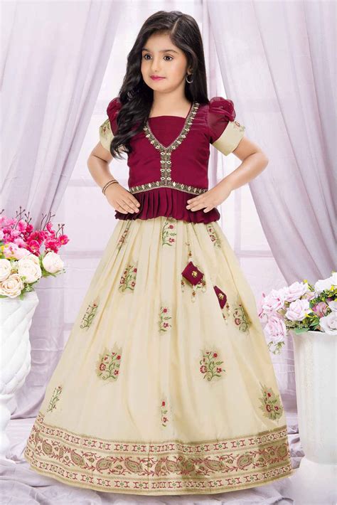 Maroon Banarasi Silk Pattu Pavadai With Embroidery Work For Girls ...