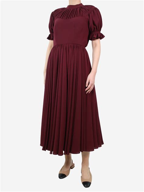 Emilia Wickstead pre-owned burgundy short-sleeved gathered midi dress ...