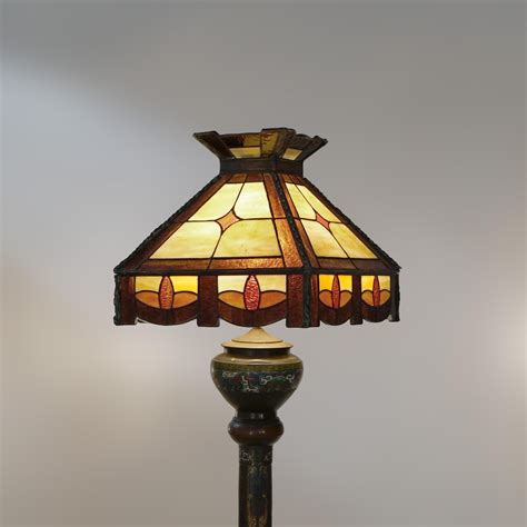 Antique Chinese Bronze Champleve and Leaded Glass Floor Lamp C1920 For ...