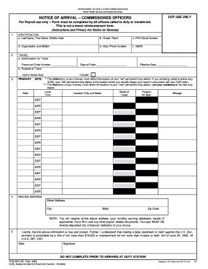 Fillable Online dcp psc Notice of Arrival -- Commissioned Officers ...