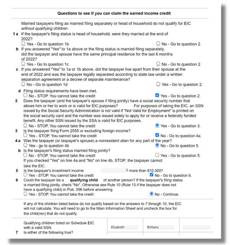 Entering Child Tax Credit (CTC) & Earned Income Credit (EIC)