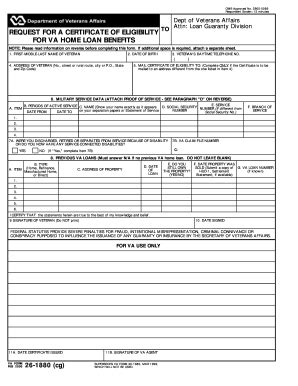 VA Form 26-1880 Request for Certificate of Eligibility - Blank Fillable ...