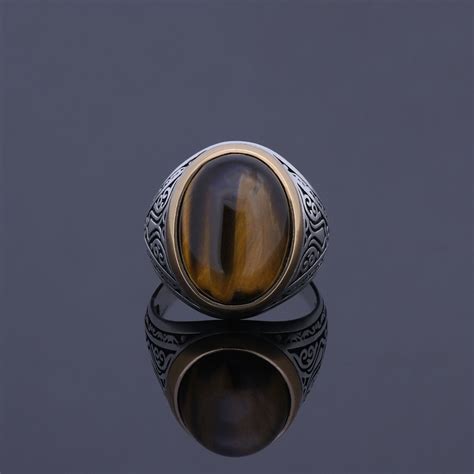 Buy Natural Tiger Eye Men's Gemstone Ring Brown Stone 925 Online in ...