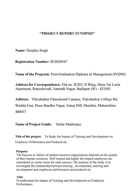 Project Synopsis @ - “PROJECT REPORT SYNOPSIS” Name: Deepika Singh ...