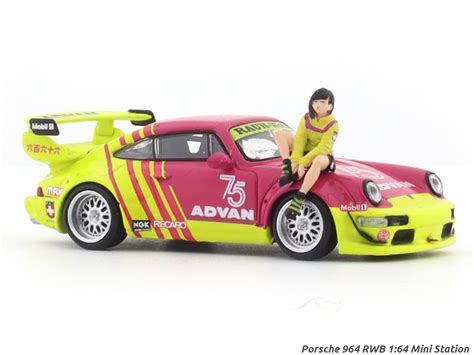 Porsche 964 RWB Advan 75 with figure 1:64 Mini Station diecast scale ...