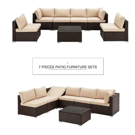 Buy 6 Seater Patio Sofa Set Outdoor Rattan & Wicker Sofa Cum Lounger at ...