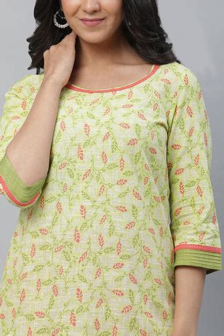 Buy Green Floral Printed Kurta with Lace Detail Online for Woman | Shop ...