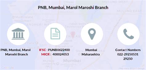 PNB Mumbai, Marol Maroshi IFSC Code PUNB0622400