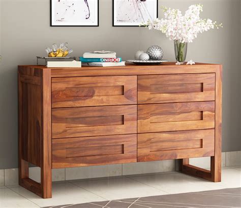 MJ FURNITURE Solid Sheesham Wood Chest of Drawers - 6 Drawers Storage ...