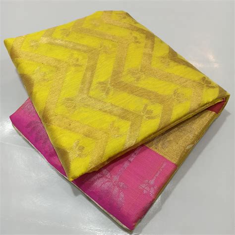 Buy Yellow Chanderi Pattu Silk Saree TA-398 Online in India