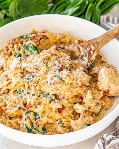Slow Cooker Creamy Tuscan Chicken Orzo - Jo Cooks