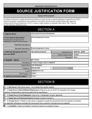 Fillable Online SOURCE JUSTIFICATION FORM - Department of General ...