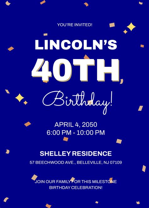 Free 40th Birthday Invitation Template to Edit Online
