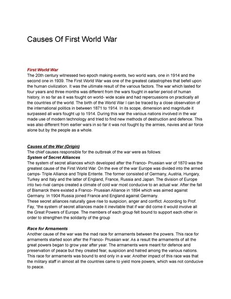 Causes of First World War - Causes Of First World War First World War ...
