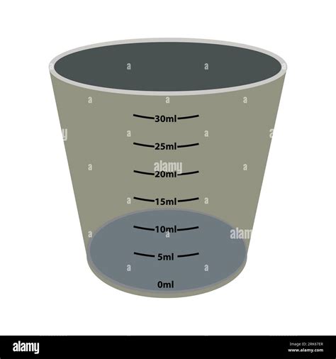 A vector drawing of a thirty milliliter measuring cup showcases the sleek contours and ...