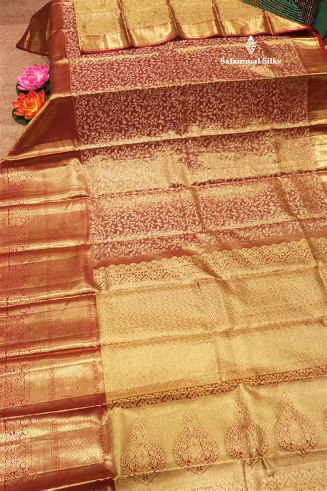 Brown Colour Pure Kanjivaram Tissue Silk Saree With Contrast Long Maro ...