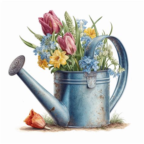 Blue Watering Can Clipart, 9 High Quality Jpgs, Nursery Art, Digital ...