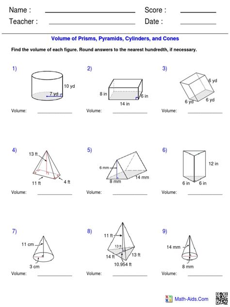 Image result for Volume of Rectangular Pyramid and Cylinder Worksheet