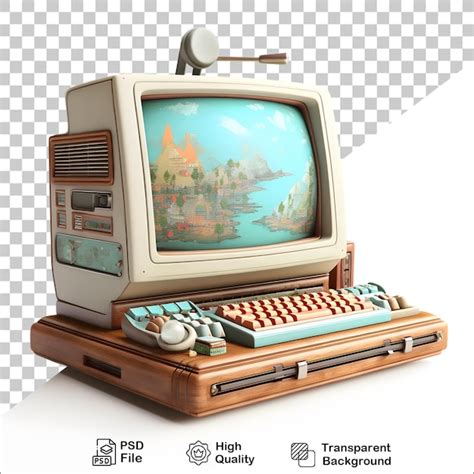 Premium PSD | 3d old vintage computer on transparent background