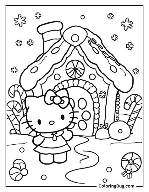 Hello Kitty Outside Gingerbread House Coloring Page | Hello kitty ...