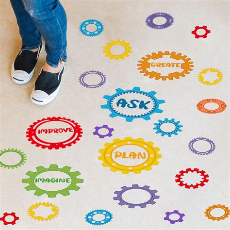 Amazon.com: ReliThick 30 Pcs Gear Shaped Stem Floor Decal 4 1/4-8 ...