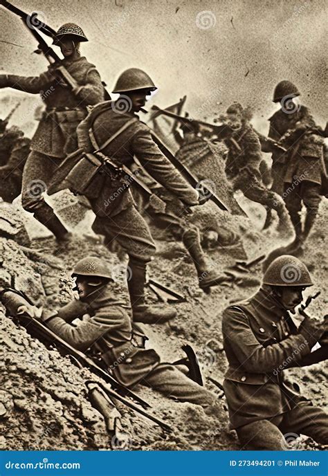 World War I Ca 1917. Fictional Battle Depiction. Generative AI Stock ...