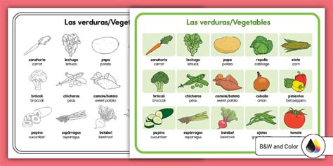 Vegetables Word Mat in Spanish/English