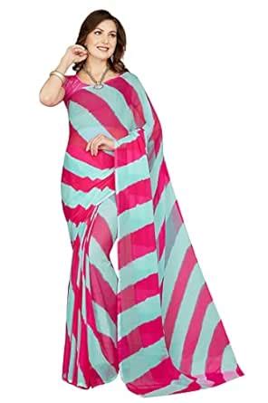 RANI SAAHIBA Women's Chiffon Lehriya Printed Saree Without Blouse ...