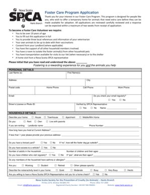 Fillable Online To download the foster application. - Nova Scotia SPCA ...