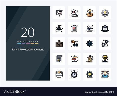 20 task and project management line filled icon Vector Image