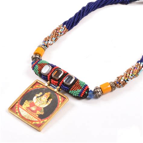 Handcrafted Ethnic Necklace with Vishnu Print Pendant 10017247