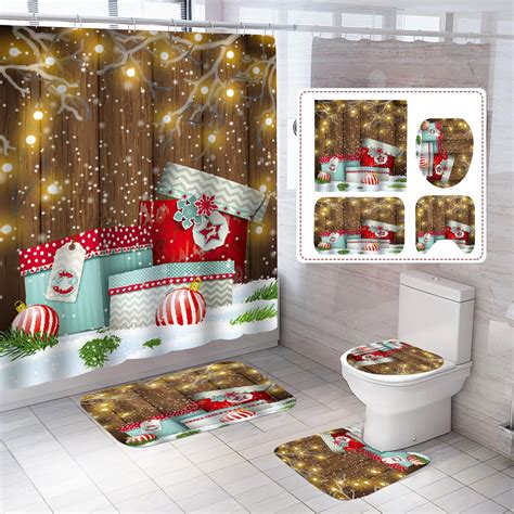 Amazon.com: TPTAL 4Pcs Christmas Shower Curtain Set,Bathroom Sets with ...