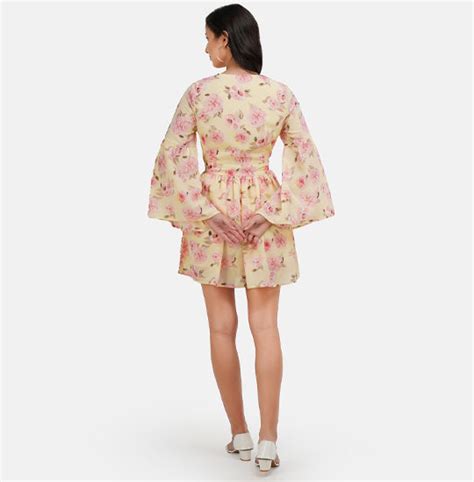 Yellow & Pink Floral Printed Fit & Flare Dress – ELCHIC