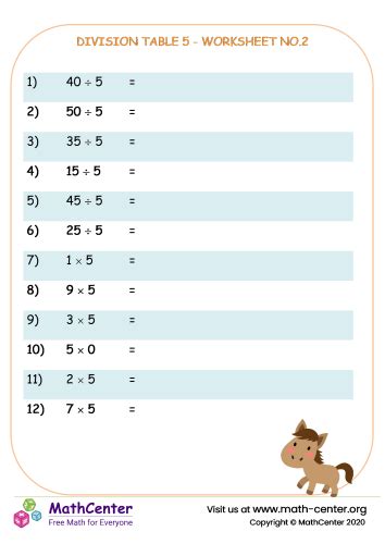 Division table 5 - worksheet no.2 | Worksheets | Math Center
