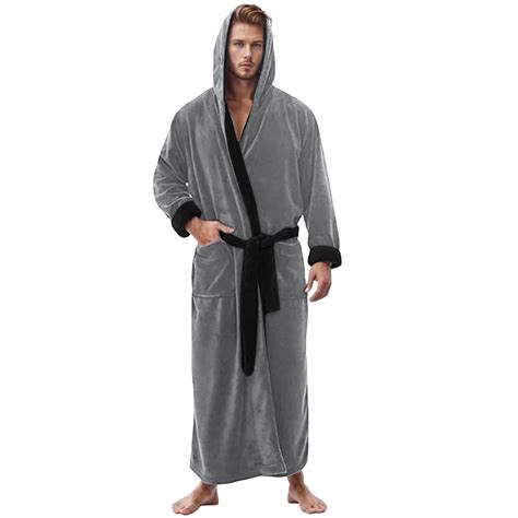 Hessimy Mens Hooded Robe Plush Fleece, Soft Fluffy House Coat Lounge ...