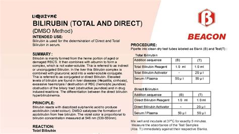 BILIRUBIN TOTAL & DIRECT (DMSO Method) - TEST PROCEDURE & ANALYSIS ...