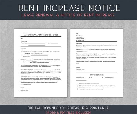 Rent Increase Notice Template Lease Renewal Increase Form Renter ...