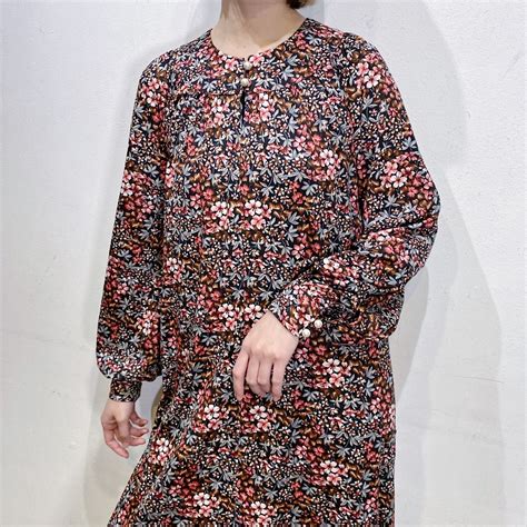 70s flower printed long smock dress【121】 | LEMON