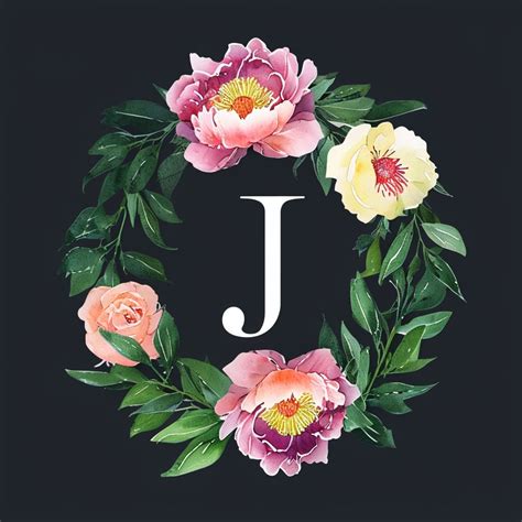 Elegant Floral Wreath Monogram with Letter J Illustration Monogram - Playground