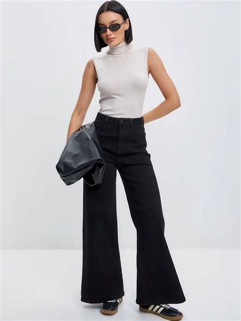 Women's High Waisted Wide Leg Black Denim Jeans – KOTTY