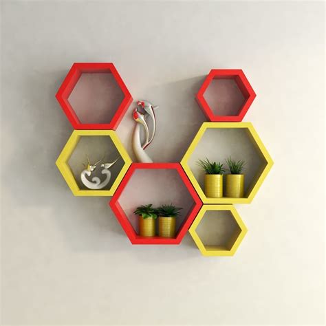 Creative Craft Wood MDF Floating Wall Shelf Hexagonal Display Shelves ...