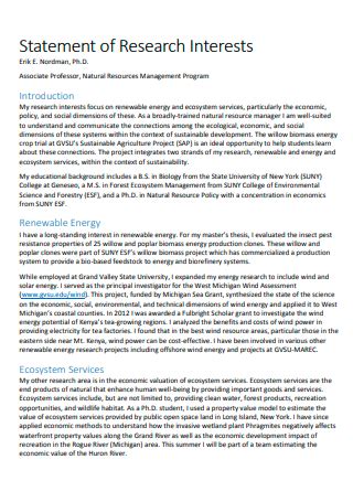 Image result for Research Interest Statement Example