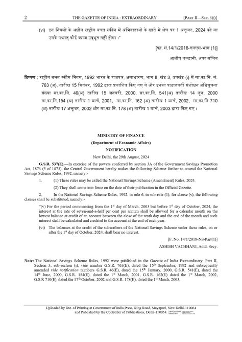 SB Order 07/2024 - Circulation of amendments in National Savings Scheme ...