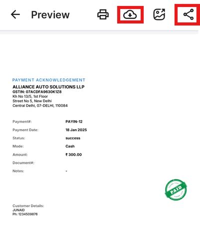 How to share advance payments receipt to customer on Android ...