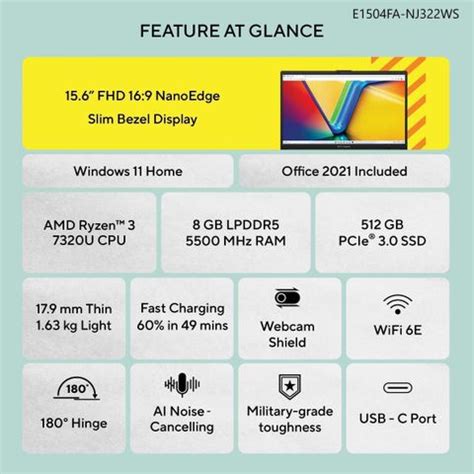 ASUS Vivobook Go 15 AMD Ryzen 3 Quad Core 7320U - (8 GB/512 GB SSD ...