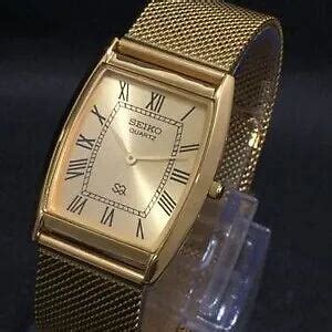 MOD Seiko Slim Barrel Quartz Golden Face Mesh Band Men's Wrist Watch C ...