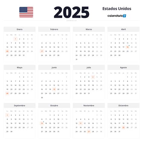 Calendario Estados Unidos 2025